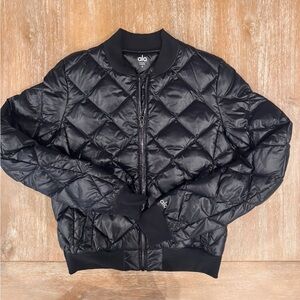 ALO Black Quilted Bomber Jacket